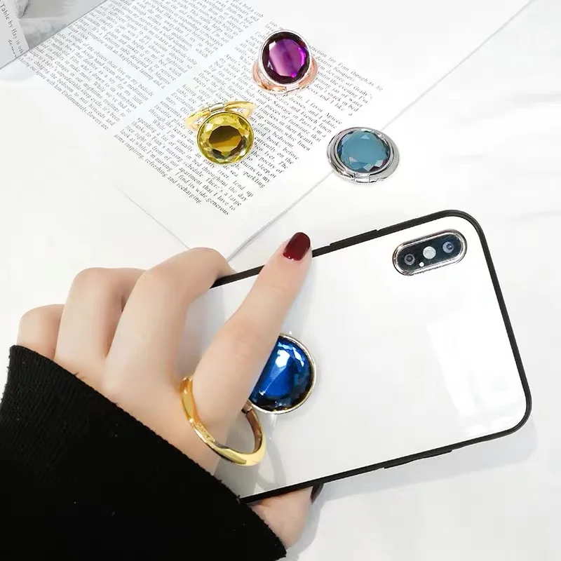 Novelty Sparkling Diamond Plated Metal Phone Ring stand holder Sticker for iPhone iPad Huawei Universal cellphone accessories