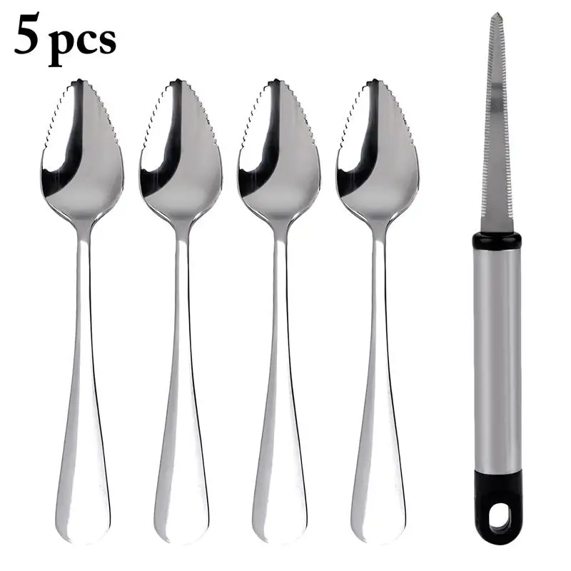

4PCS Grapefruit Spoons Stainless Steel Serrated Fruit Spoons Dessert Spoon With Grapefruit Peeler Fruit And Vegetable Tools