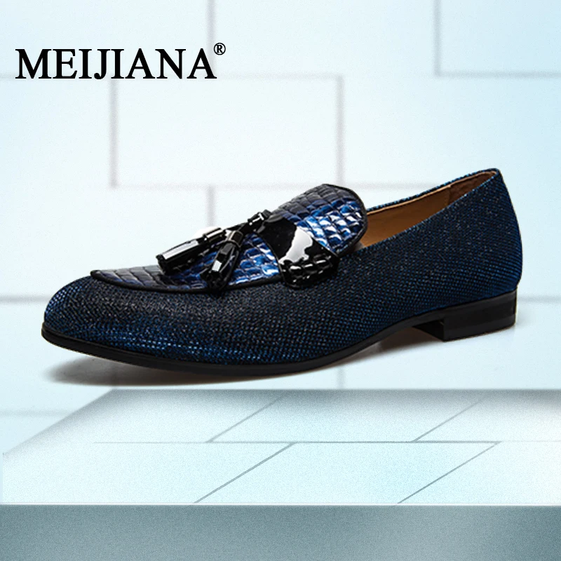 Couro Preto Moda Sapatos Slip Respirável Vermelho Com Meijiana on Masculinos Homens vermelho De Da Preto azul Festa Mocassins ER47qdnw