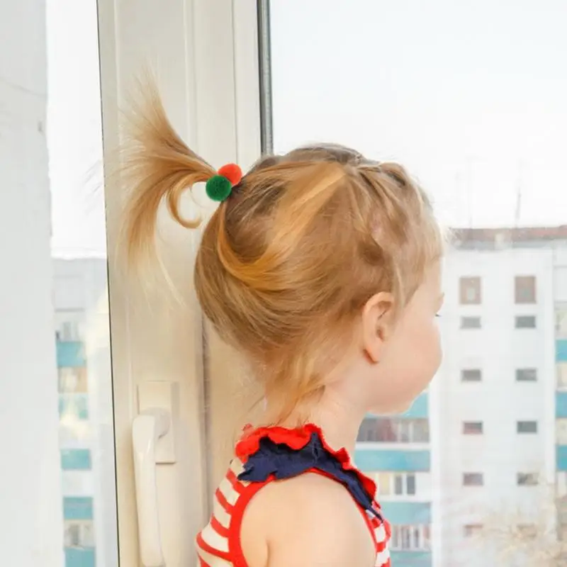 

Cute Kids Girls Double Pom Pom Balls Pony Tail Ties Ropes Elastic Hair Band