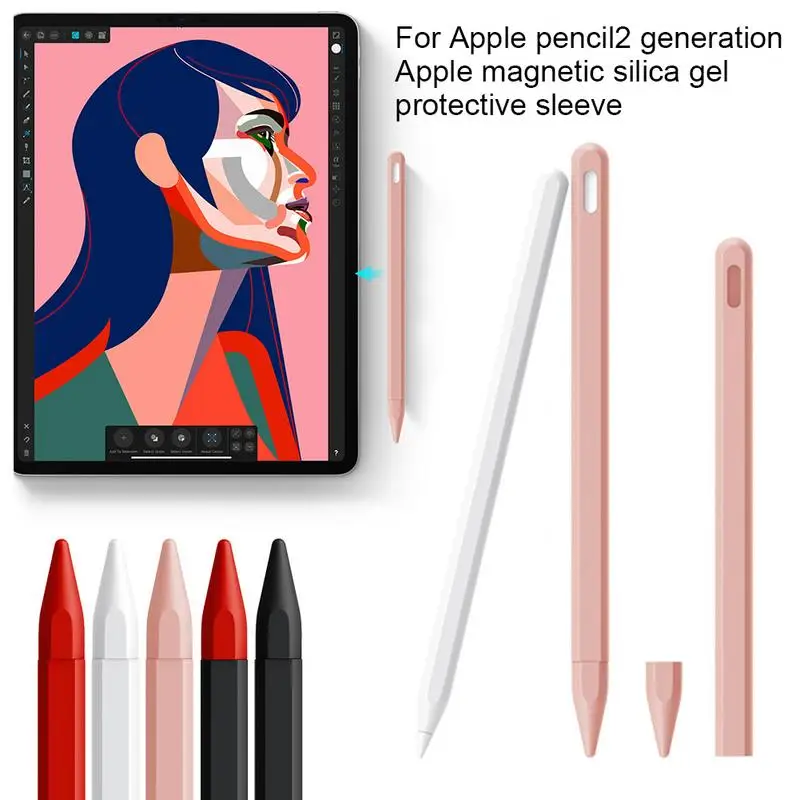 

Suitable Apple Pencil 2 Generation for Apple Pen Case Free Stickers Silicone Pen Holder Pen Tip Cap Set Protective Case