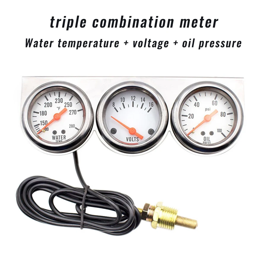 

52mm 12V Water Temperature Voltage Oil pressure 3 in 1 Car Pointer Meter Combination Meter