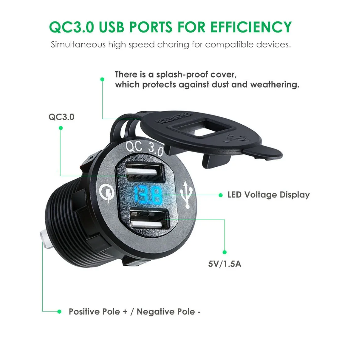 QC 3.0 Fast Dual USB Car Charger Socket Adapter Voltmeter For Mobile Phone Cigarette Lighter Car Dual Charger Adapter Voltage QC 3.0 Fast Dual USB Car Charger Socket Adapter Voltmeter For Mobile Phone Cigarette Lighter Car Dual Charger Adapter Voltage