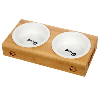 

Fashion Dog Feeders Bowl Bamboo Tableware Double Mouth Dog Bowl High Grade Anti Skid Pet Supplies