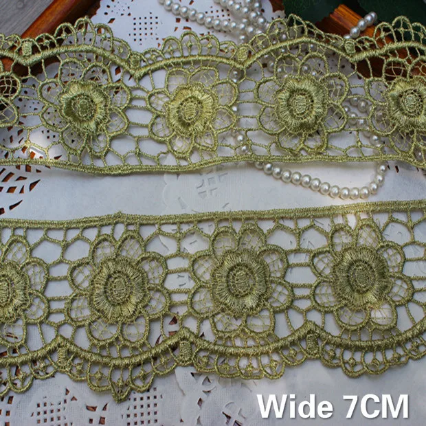 

7CM Wide Luxury Gold Hollow Lace Fabric Flowers Embroidery Water Soluble Ribbon Trim For Curtains Sofa DIY Clothing Accessories