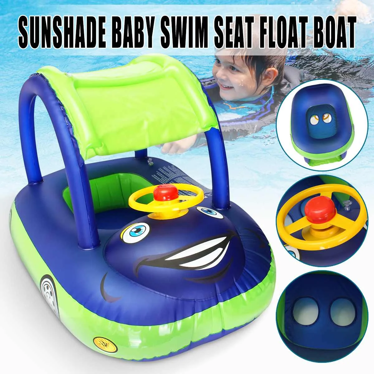 

Baby Kids Summer Float Seat Boat Sun shade Tube Ring Car Swim Pool For Ages 6-36 Months Baby Load-bearing Water Sport Fun Toys