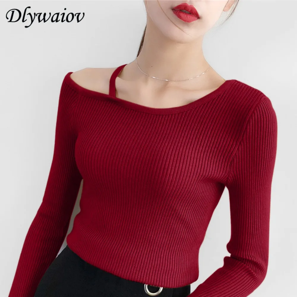 Fashion Sweater Women Sexy Slim Stretch Knitted Off Shoulder Tops 2018 Autumn Winter Long Sleeve Solid Color Female Clothes
