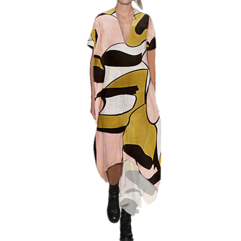 

2019 ZANZEA Fashion Women Printed Long Maxi Dress Vestidos Summer Ladies Bohemian Sarafans Sundress Asymmetrical Hem Robe Femme
