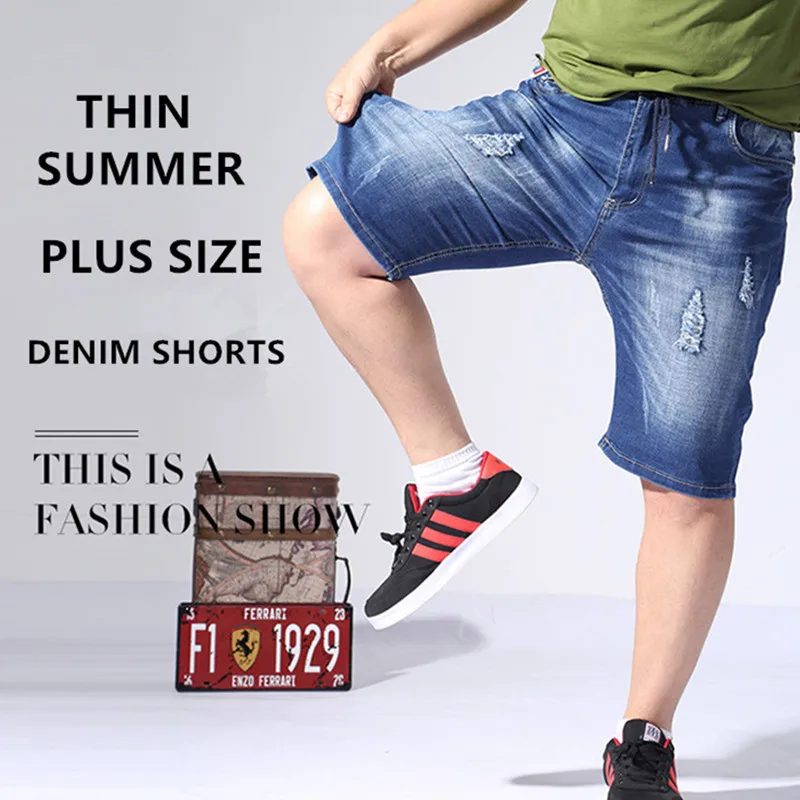 

Men Shorts 2019 Summer Half Jeans Loose Denim Casual Ripped Man Short Big Plus Size 4XL 5XL 6XL 150KG Hole Elastic Mens Trousers