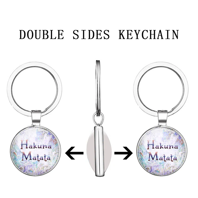 

Hakuna Matata Inspirational Quote Double Face Keychain Glass Cabochon Jewelry Car Key Chain Keyring Pendant Women Gifts