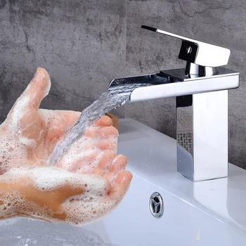 

Bathroom Waterfall Faucet Single Handle Spout Sink Mixer Tap Cold And Hot Water Kitchecn Basin Faucets Water Nozzle Basin