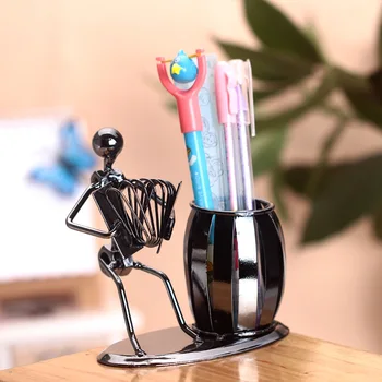 

Retro Music Iron Man Handicrafts Metal Ornaments Birthday Gift Home Decoration Iron Man With Pencil Case