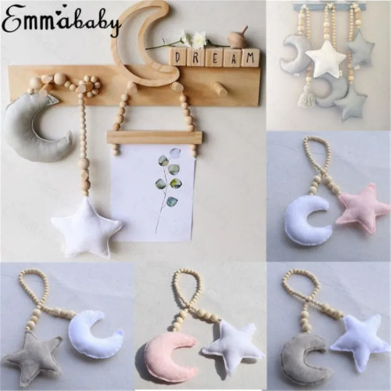 

Kids Room Wall Hanging Ornament Home Decor Moon&Stars Toys Scene Photo Props fashion Nordic wooden bead string ornaments