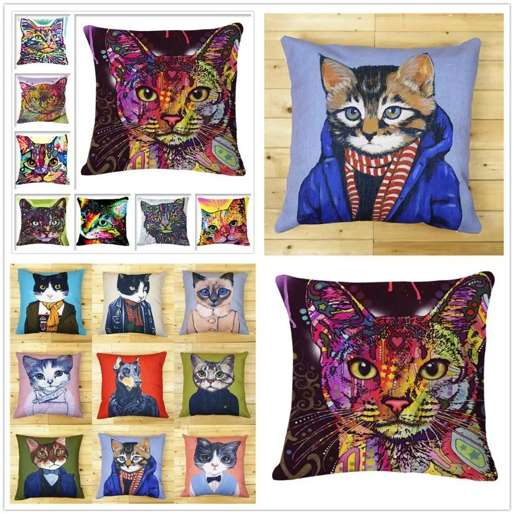 

Hot sale Bedding pillowcase Car Chair couch cushion Lovely cat cartoon decorative Pillow cozy cotton linen Cushion without core