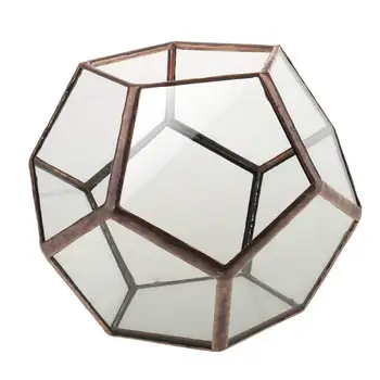 

Decorative Glass Vase Transparent Diamond Geometric Shape Fashion Ornament for Home Wedding - Copper 2, 10 x 10 x 10 cm