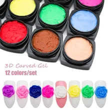 3D Diukir Lukisan GEL 12 Warna/Set Kuku Plasticine Gel Pemodelan Patung Lacquer Pola Ukiran Gel Rendam Off UV gel ZJJ2012(China)