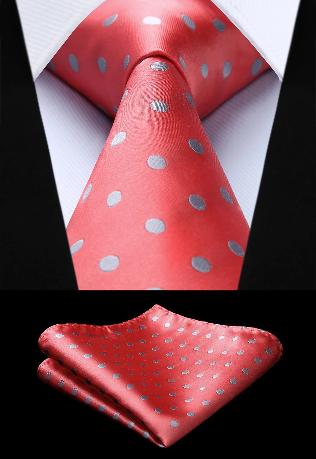 New Pink Gray Silver Polka Dot Mens Tie Woven Silk Necktie Hanky Set ...
