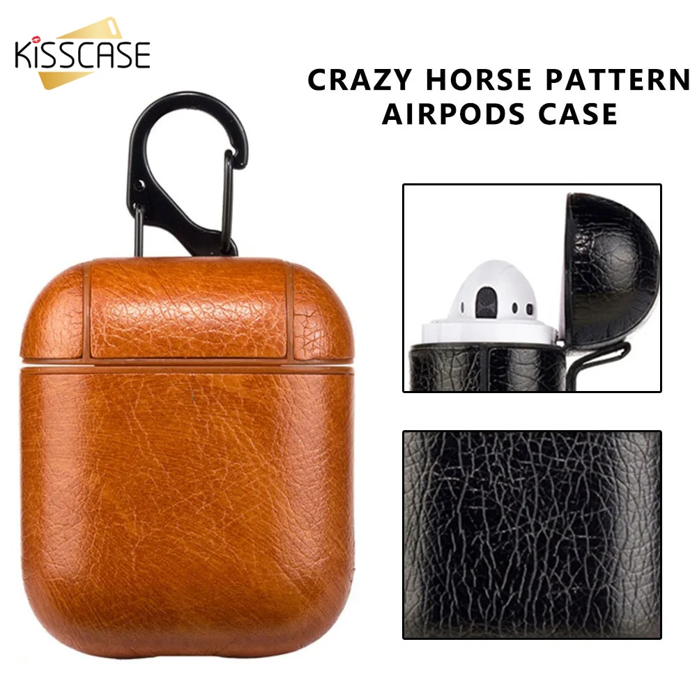 KISSCASE Bluetooth беспроводной Чехол для наушников Apple Airpods кожаный ремешок с кнопками