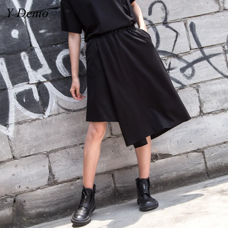 

Streetwear High Waist Wide Leg Pants Women Irregular Skirt Spliced Thin Knee Length Trousers