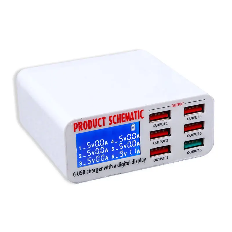 

For Qualcomm Charge 3.0 6 Ports Smart Mobile Phone Charger Desktop USB Charger for iPhone Xs Max Xr Samsung Xiaomi Quick Charger