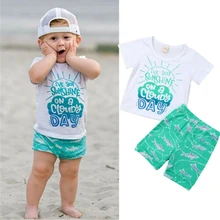 Emmaaby/модный пляжный комплект одежды для маленьких мальчиков Топ с короткими рукавами и надписью+ шорты, комплект из 2 предметов, красивая одежда для детей возрастом до 3 лет