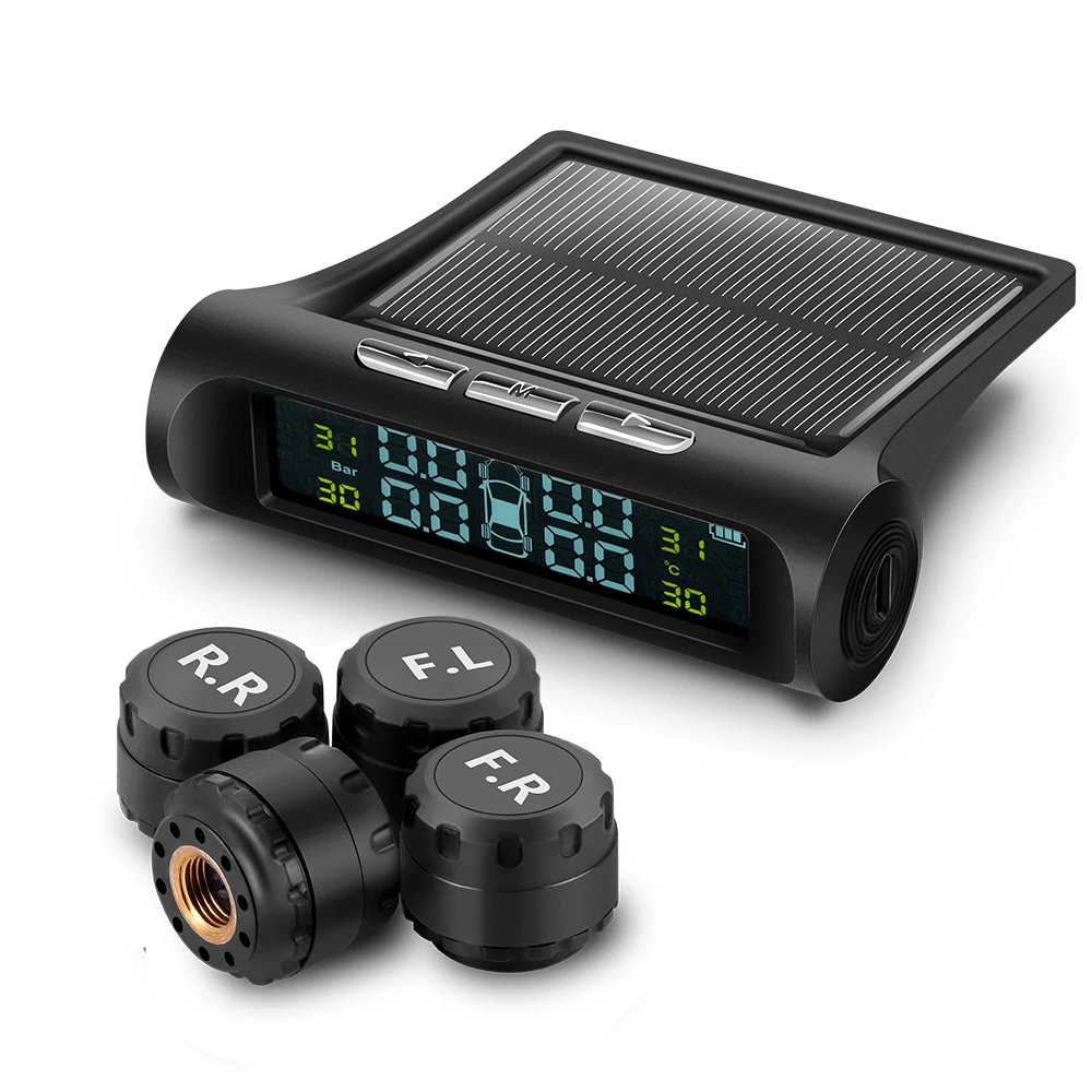 Умный автомобиль TPMS система контроля давления в шинах солнечной энергии зарядки
