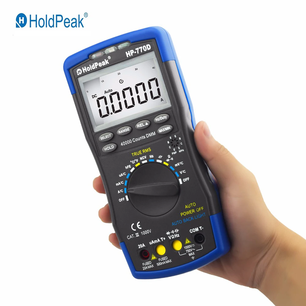 HoldPeak Цифровой мультиметр HP-770D Автоматический диапазон истинных RMS 40000 отсчетов NCV AC DC Напряжение Ток Ом Емкость температура тесте