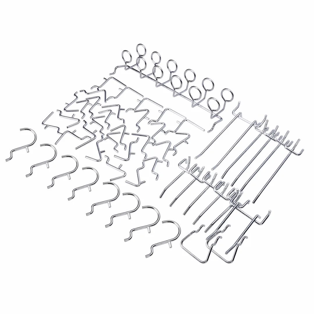

50pcs Pegboard Hook Pegboard Hangers Silver Metal Chrome-plated Pegboard Hook Assortment Kit Storage Hanger Used In Malls