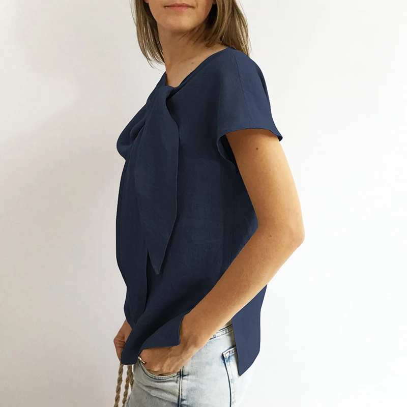 2019 Summer Vintage Ribbon Blouses Women O-Neck Short Sleeve Linen Shirt Female Casual Solid Loose Tops Plus Size 4XL 5XL 6XL 2019 Summer Vintage Ribbon Blouses Women O-Neck Short Sleeve Linen Shirt Female Casual Solid Loose Tops Plus Size 4XL 5XL 6XL