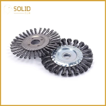

5 Inch Flat Twisted Knotted Wire Brush Wheel for Cleaning Removing Paint, Rust and Corrosion Hole 22mm & 16mm 2Pcs