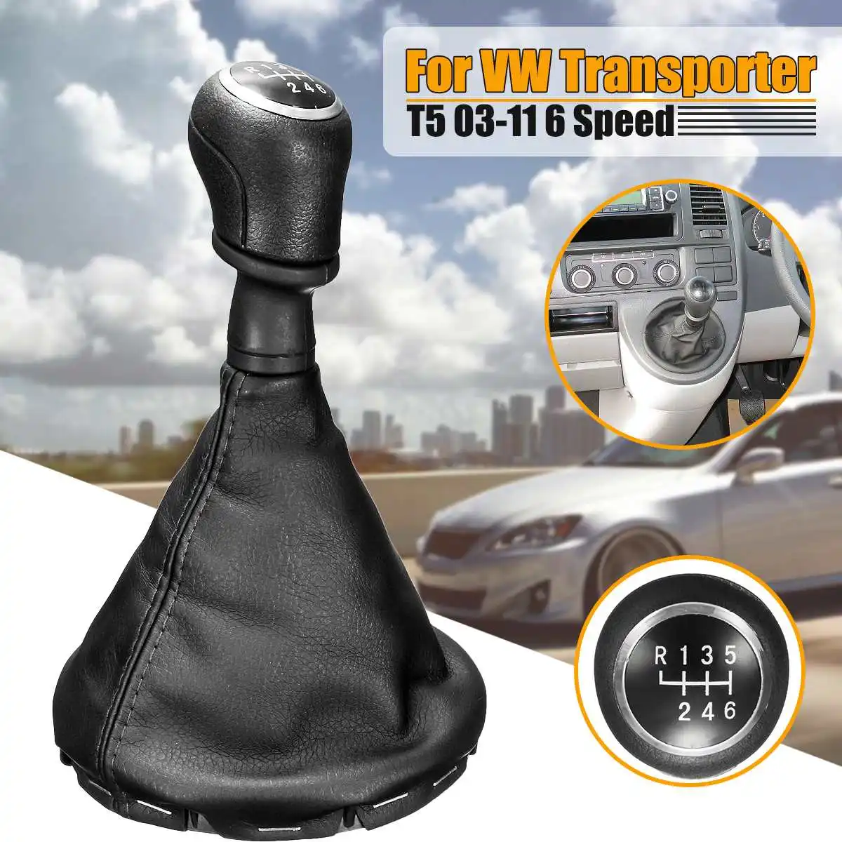 

6 Speed Car Gear Shift Shifter Knob Gearstick Gaiter Boot Cover For VW Transporter T5 T5.1 Gp 2003-2011