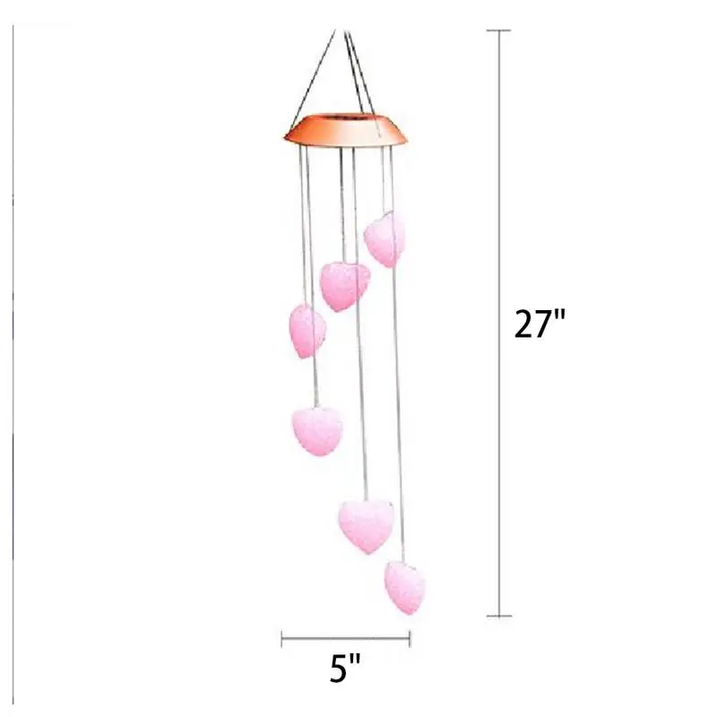 Светодиодный светильник для двора на солнечной батарее в форме сердца, ветряные колокольчики, подвесные украшения для дома, украшения для сада, ветряные колокольчики, подвесные украшения