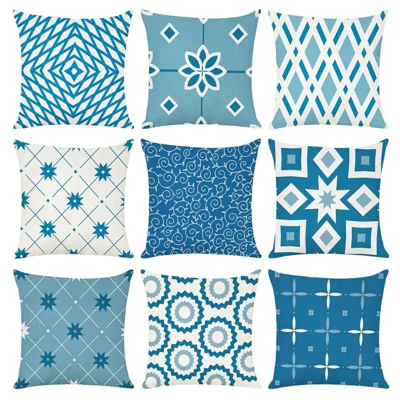 

45x45cm Decorative Cushion Covers Geometry Printed Linen Cushion Cover Sofa Car Seat Simple Geometric Soft Pillow Case