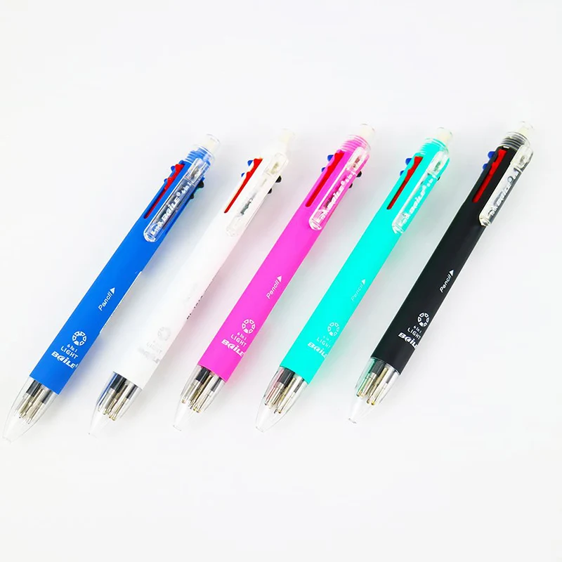

6 In 1 Ballpoint Pens 5 Colors Ball Pen 1 Automatic Pencil Multicolor With Eraser Ball Pen For School Office Supplies Stationery