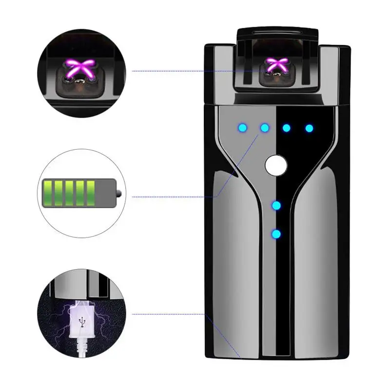 

Cigarette Lighter USB Rechargeable Dual Arc Lighter Electric Plasma Windproof Fire-proof Lighter With Gift Package