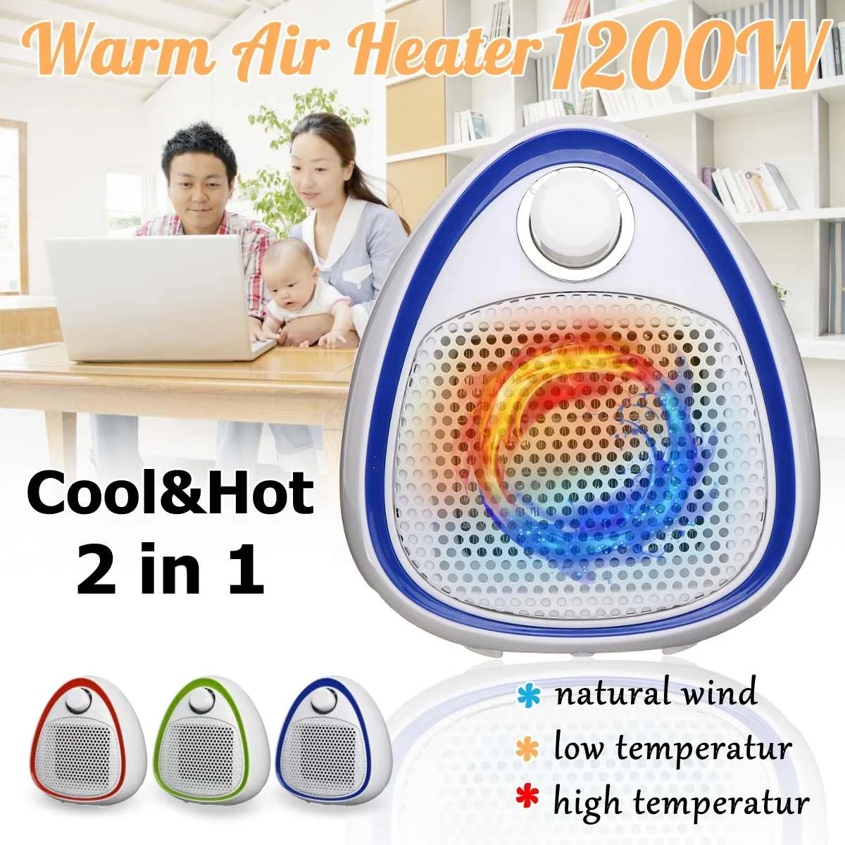 

220V 1200W Household Air Heater fan Warm&Cool Use Electric heater 3 files temperature control For Bedroom Office Home