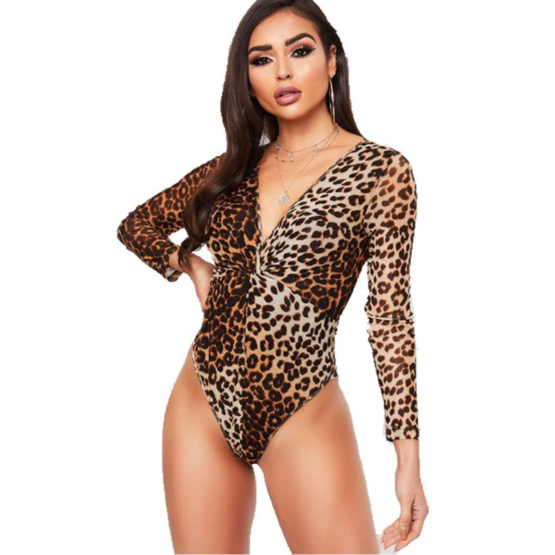 one shoulder bodysuit Body Mujer Sexy Leopard Print Deep V-Neck Club Bodysuit Tops Women Spring Long Sleeve Bodysuit Jumpsuit black lace bodysuit