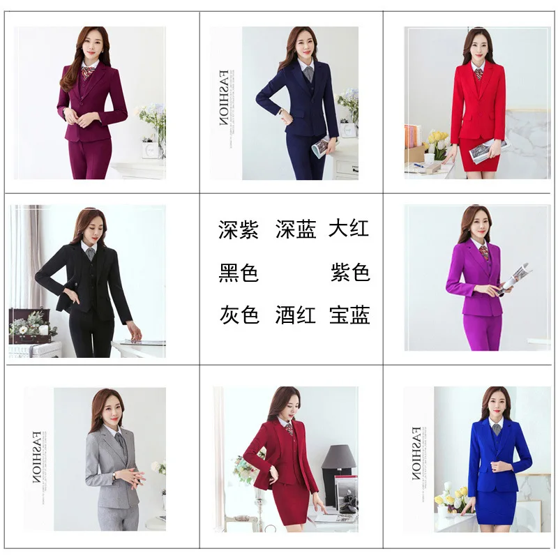 Ladies Casual Suit Skirt Trousers Shirt Three Piece Professional Female Interview Suit Overalls Uniform Long Sleeved Slim Suit