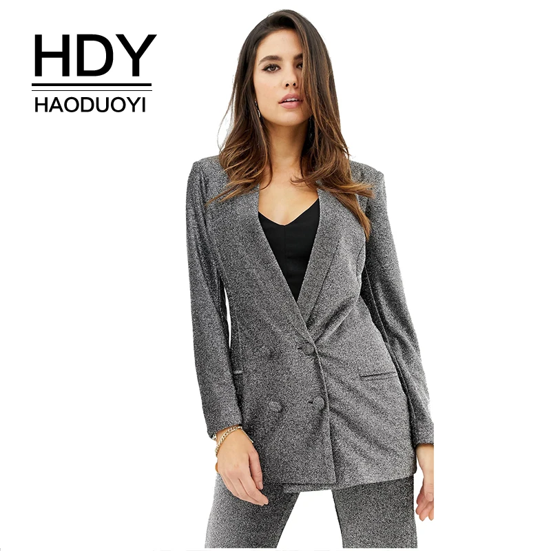 

HDY haoduoyi Regular Solid Color Simple Slim Back Double-Breasted Blazer