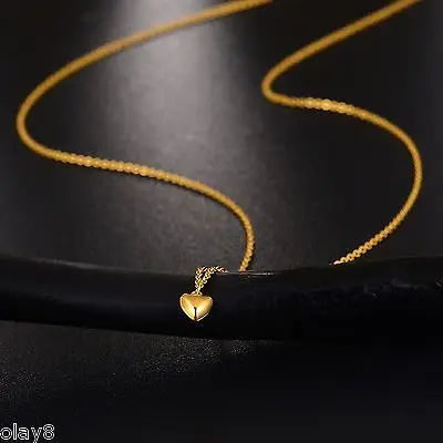 

New Solid Pure 999 24K Yellow Gold Chain Women's O Link Heart Necklace 18inch