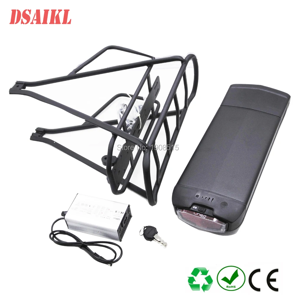 

36V 250W electric bicycle Rear rack battery 36V 12ah12.5ah with 42V 2A charger and luggage rack