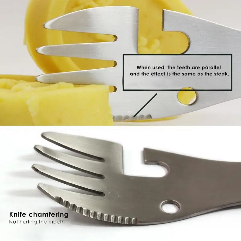 5 in1 multifuncional Camping equipos utensilios de cocina tenedor cuchara abrelatas de botella portátil al aire libre vajilla de Accessessories