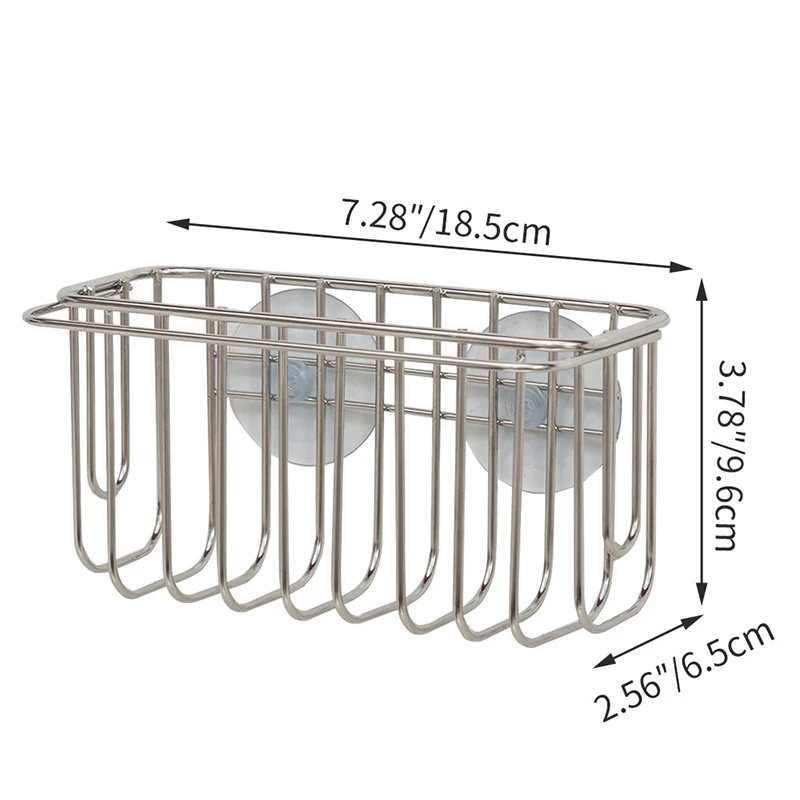 ORZ Kitchen Storage Basket Stainless Steel Bathroom Kitchen Organizer Basket with Suction Cup Sponge Towel Holder Drainer Rack
