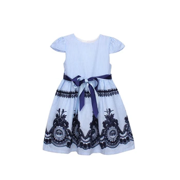 

2019 new summer short sleeve embroidered flowers dresses age for 2 -8 yrs baby girls striped dress princess spring simple frocks