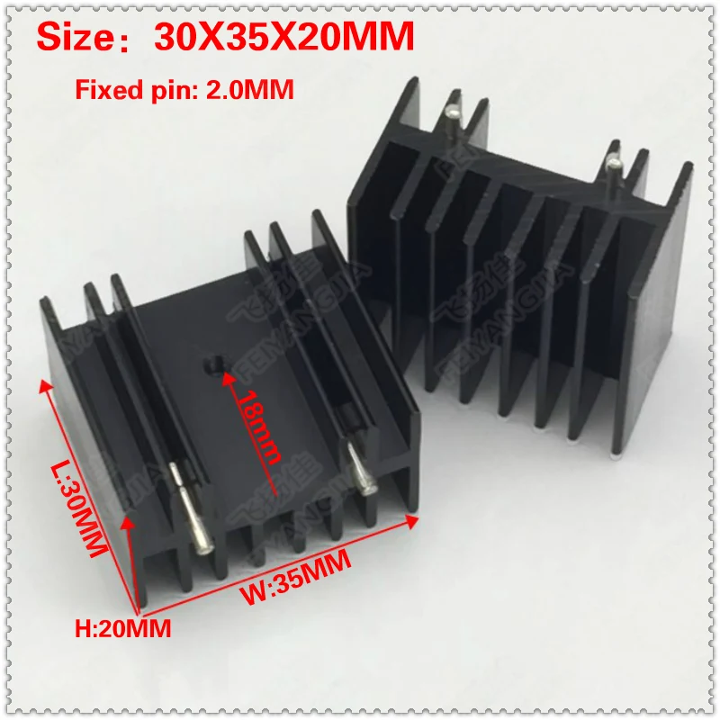 

(Free Shipping) 2 pcs TO-220 aluminum heat sink / MOS tube heat sink / triode heat sink 30X35X20MM black double needle