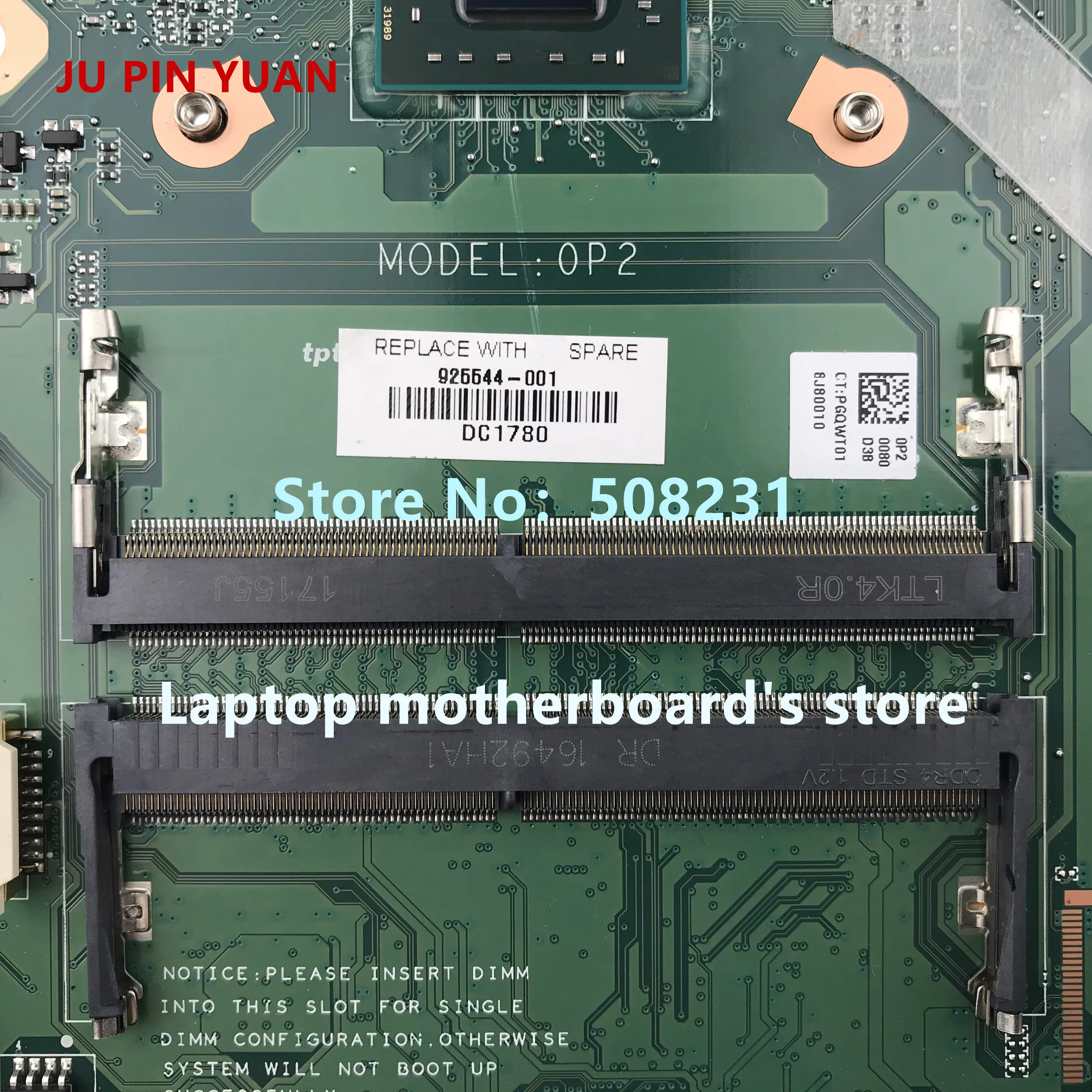 50% OFF  JU PIN YUAN 925544-601 925544-001 For HP Laptop 14-BW 14Z-BW Laptop motherboard DA00P2MB6D0 with A9