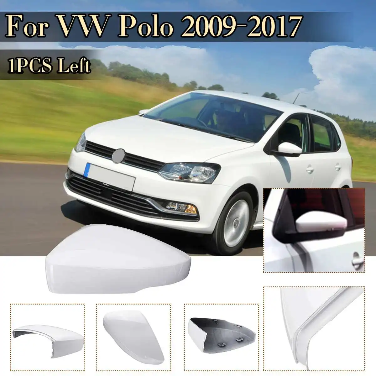 1 шт Левое зеркало для VW для Volkswagen Polo 2009- дверное крыло зеркальное покрытие оболочка Крышка окрашенная белая Запасная часть