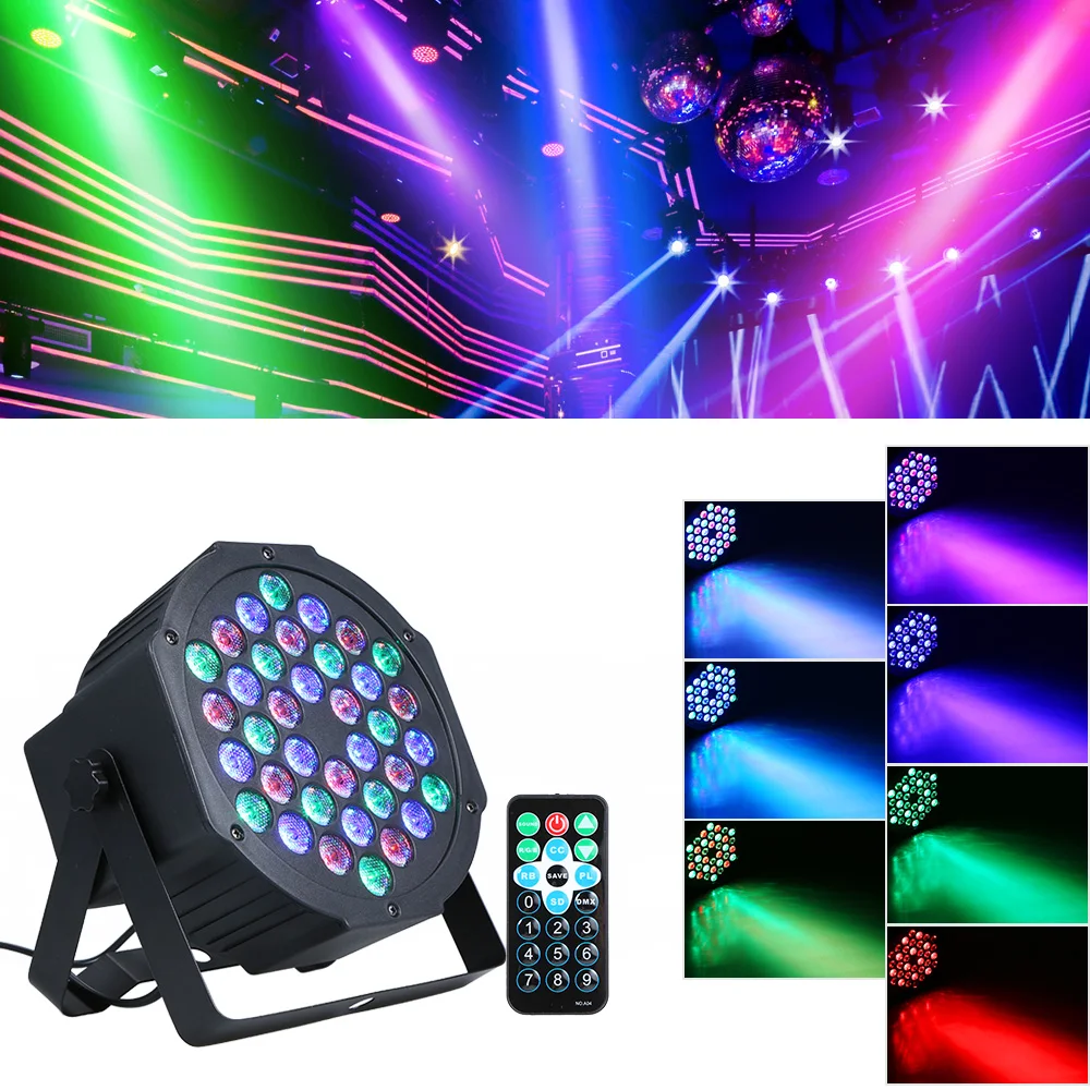 

NEW Disco Party Stage Light 36 LED RGB Mini Stage Par Light Lighting Fixture with RF Remote Control for Home Holiday Bar DJ Show