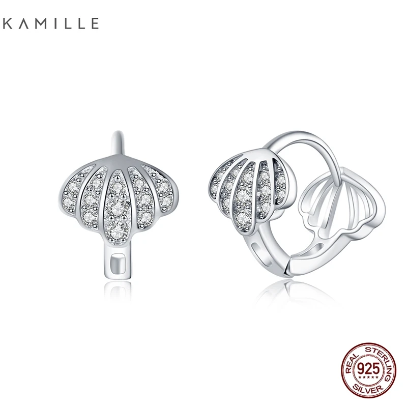 

Kamille Genuine 925 Sterling Silver Earrings Shell Shape Hoop Earrings for Women Circle Loop Huggies Zircon Silver 925 Jewelry