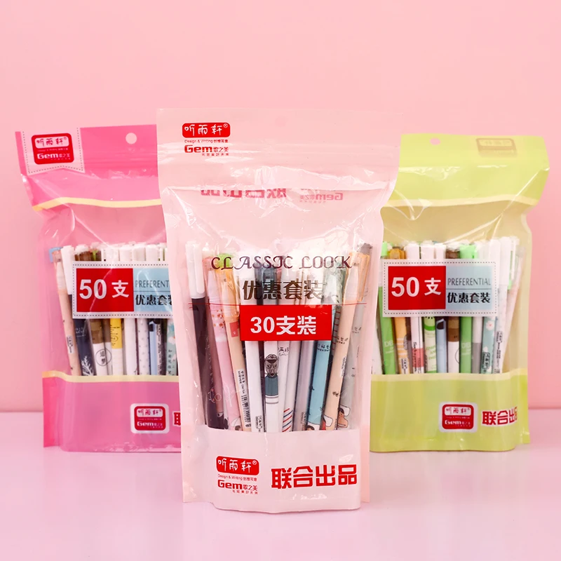 

50PCS Neutral Pen Lovely Creative 50 Bags Students Simple 0.5 Full Needle Tube Black with Girl Heart Ins